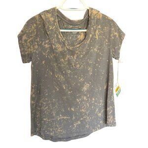 Brisas NWT Womens Short Sleeve Gray Splattered Acid Wash Shirt Size Small